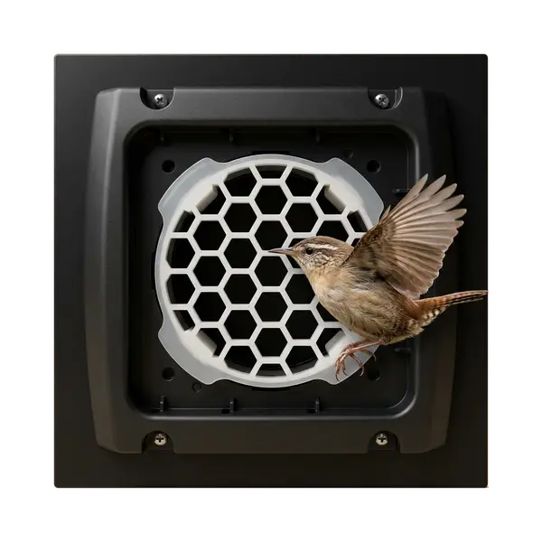 No Nest honeycomb grate blocking a small bird from entering the vent